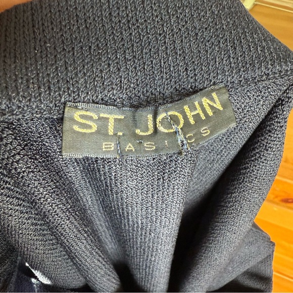 St John Basics Long Navy Blue Knit Skirt Back Slit Size 16 - Picture 6 of 7